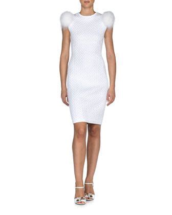 fendi fox fur sleeve herringbone sheath dress